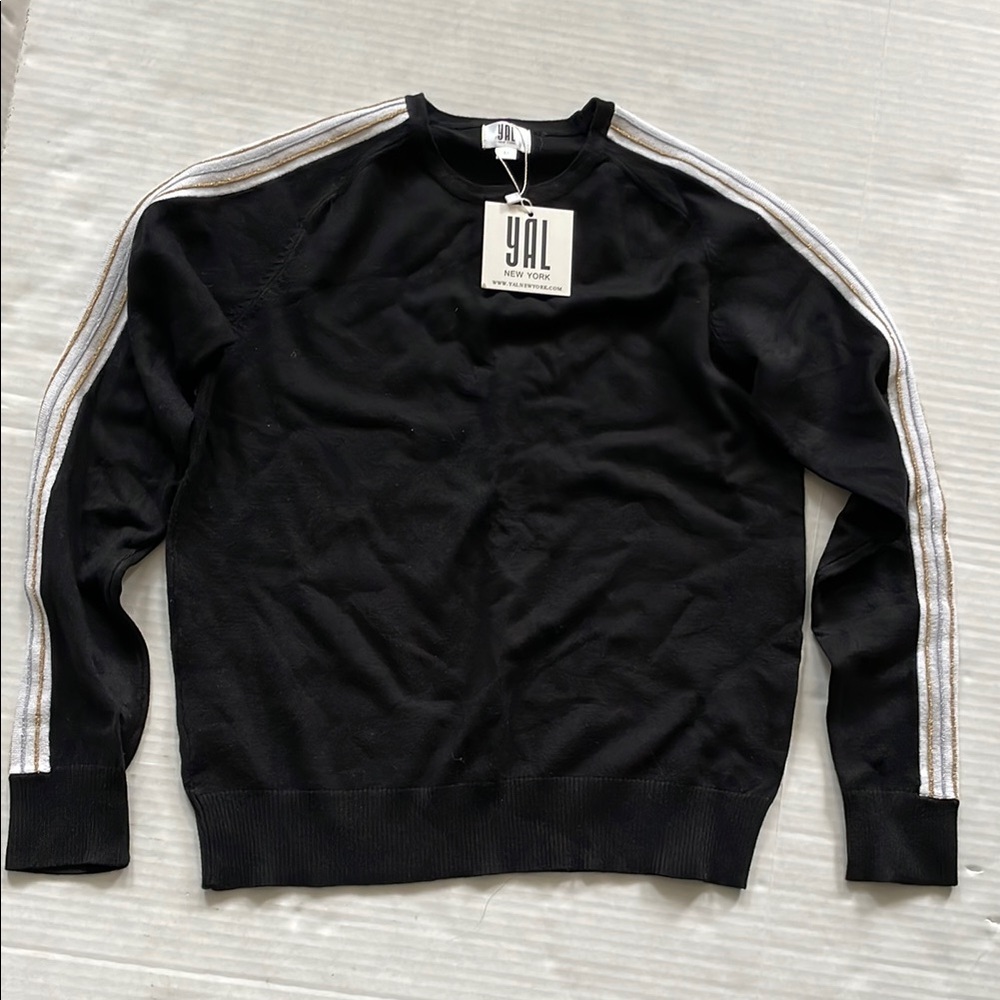 NWT Black Sweater with White Stripes Medium